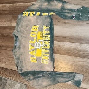 BAYLOR Long-Sleeved Crop T-Shirt Size Medium Custom Dyed and Distressed …